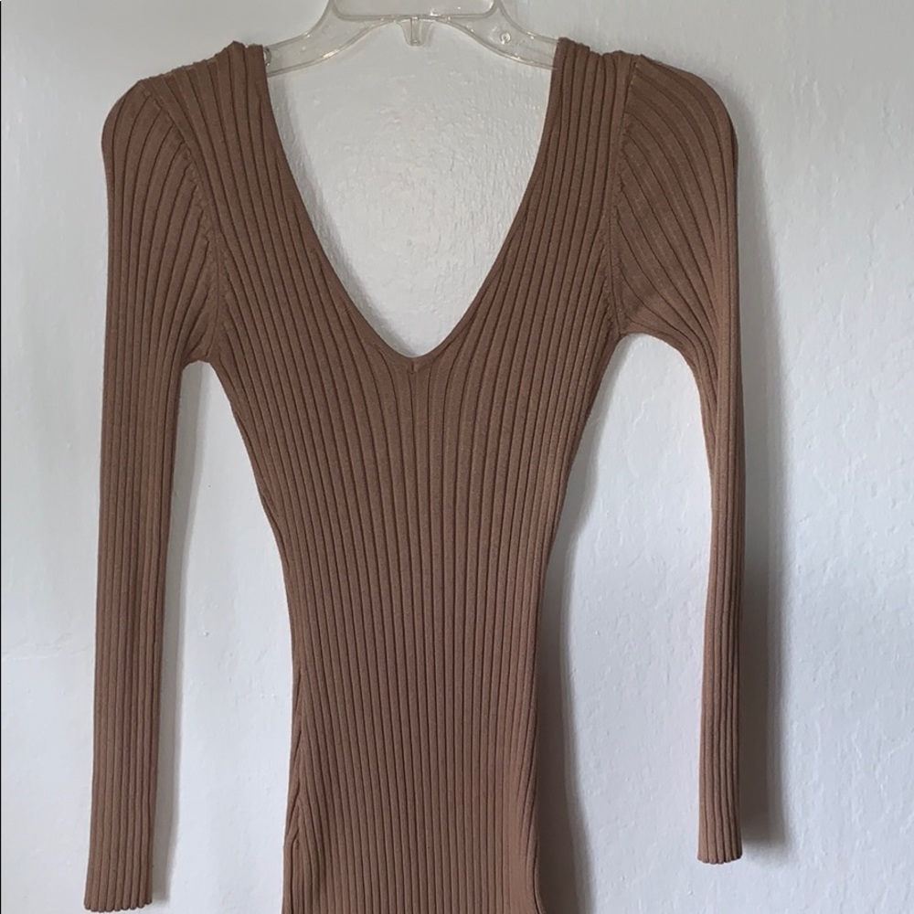 Maxi Nude Brown ribbed Dress